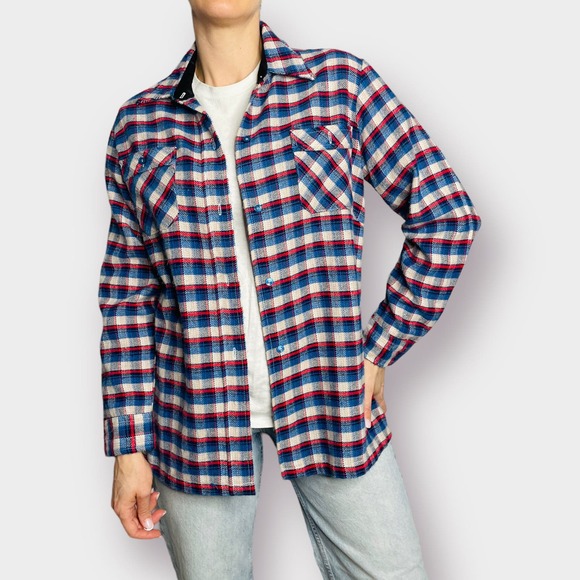 Vintage Tops - 80s Red White Blue Acrylic Flannel